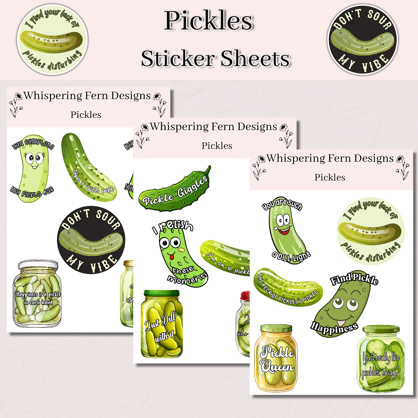 Pickle Sticker Sheet | Cute Pickles with Funny Sayings | Food Lovers Stickers | Planner, Scrapbook, Laptop, Journal Stickers