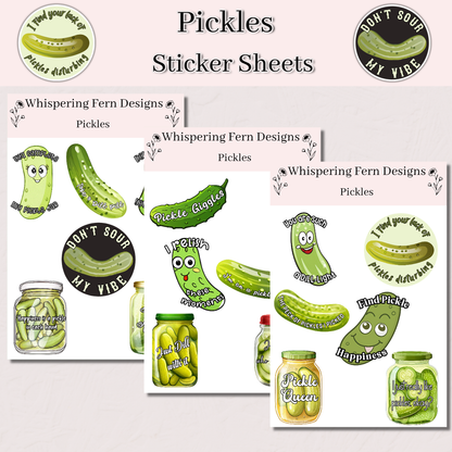 Pickle Sticker Sheet | Cute Pickles with Funny Sayings | Food Lovers Stickers | Planner, Scrapbook, Laptop, Journal Stickers