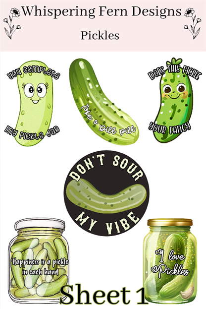 Pickle Sticker Sheet | Cute Pickles with Funny Sayings | Food Lovers Stickers | Planner, Scrapbook, Laptop, Journal Stickers