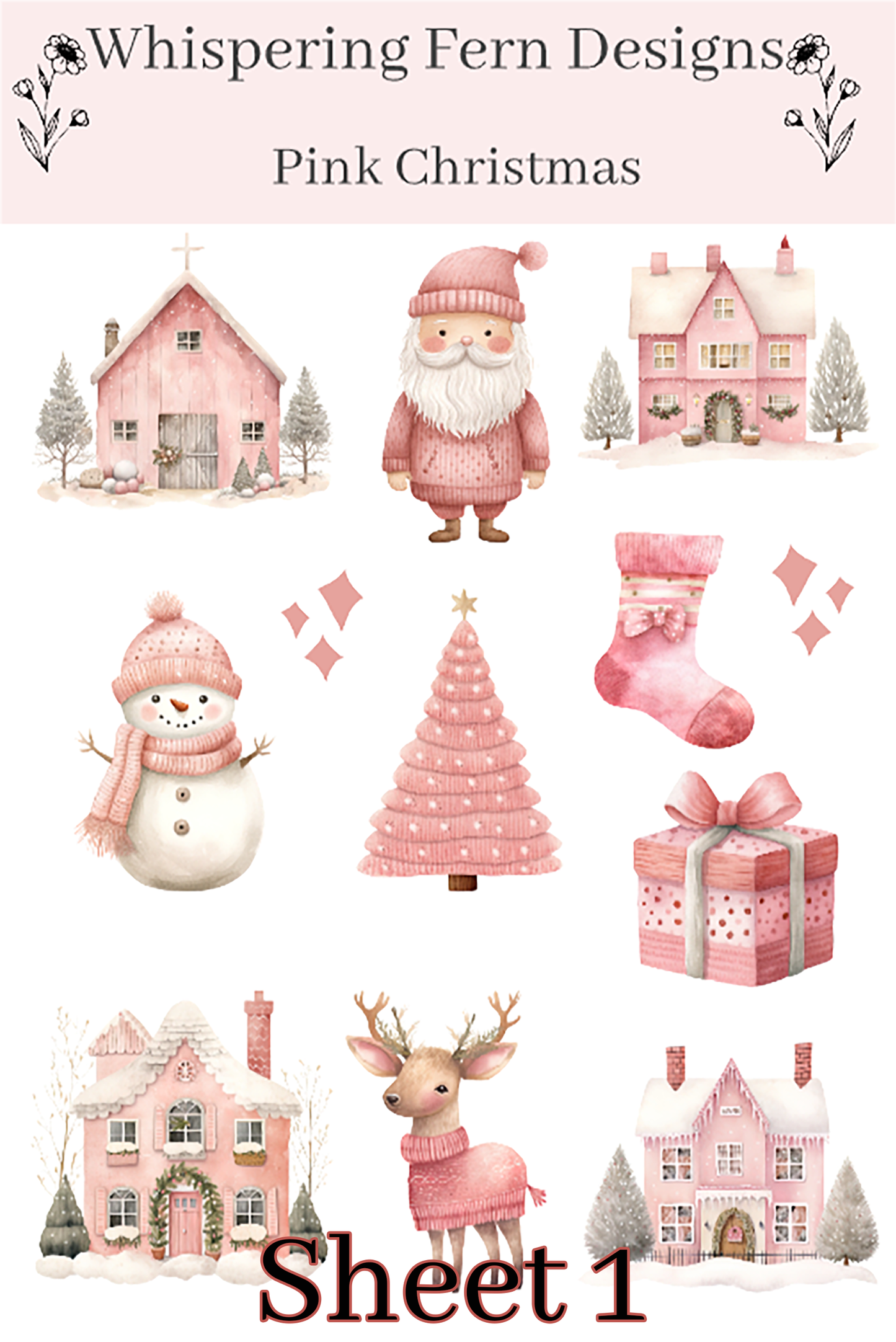 Pink Christmas Sticker Sheet | Cute Holiday Santa, Snowmen, Reindeer, Presents & More | Kawaii Pink Holiday Stickers