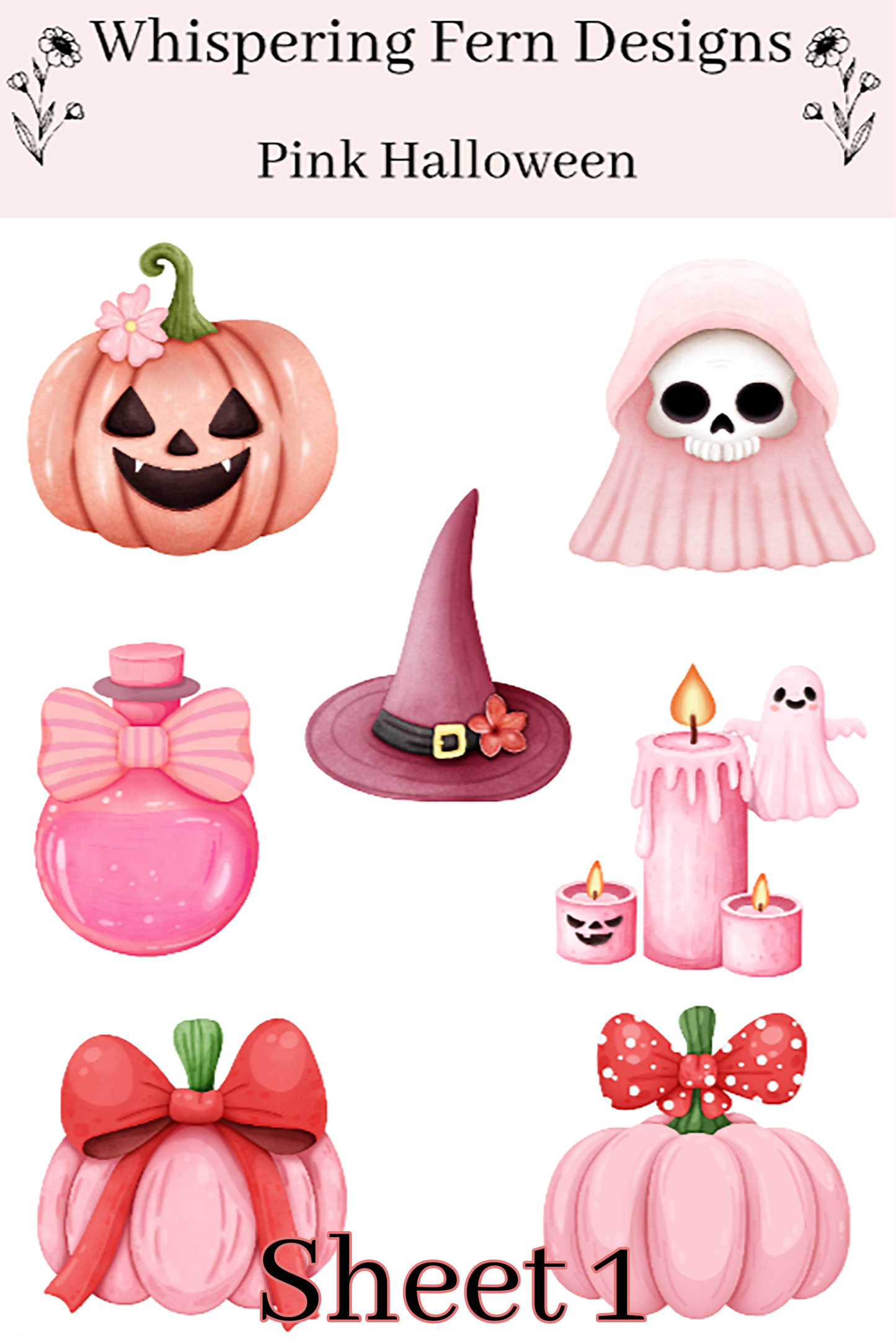 Pink Halloween Sticker Sheet | Halloween Ghost & Pumpkins | Spooky Cute Planner Stickers, Scrapbooking, Laptop
