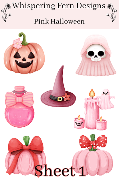 Pink Halloween Sticker Sheet | Halloween Ghost & Pumpkins | Spooky Cute Planner Stickers, Scrapbooking, Laptop