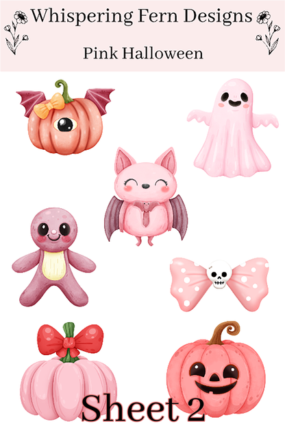 Pink Halloween Sticker Sheet | Halloween Ghost & Pumpkins | Spooky Cute Planner Stickers, Scrapbooking, Laptop
