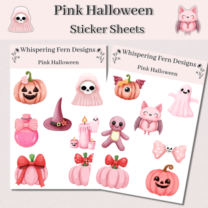 Pink Halloween Sticker Sheet | Halloween Ghost & Pumpkins | Spooky Cute Planner Stickers, Scrapbooking, Laptop