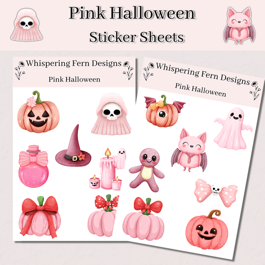 Pink Halloween Sticker Sheet | Halloween Ghost & Pumpkins | Spooky Cute Planner Stickers, Scrapbooking, Laptop