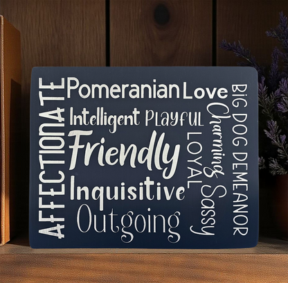 Pomeranian Dog Sign Wood Subway Style