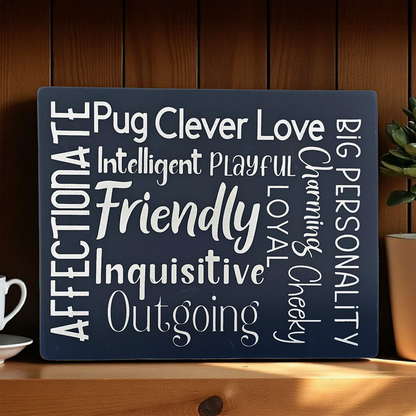 Pug Dog Sign Wood Subway Style