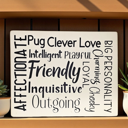 Pug Dog Sign Wood Subway Style