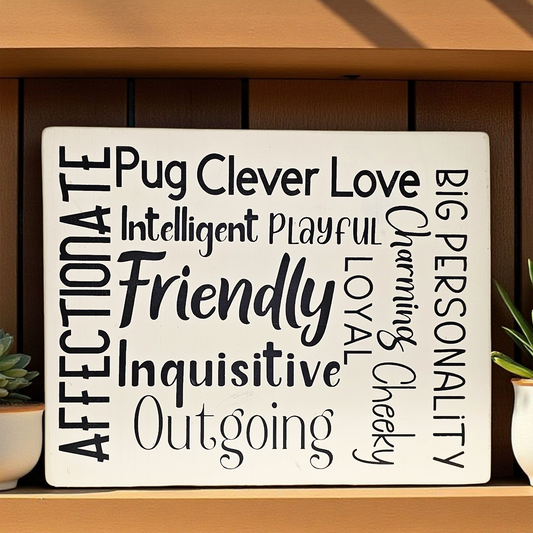 Pug Dog Sign Wood Subway Style