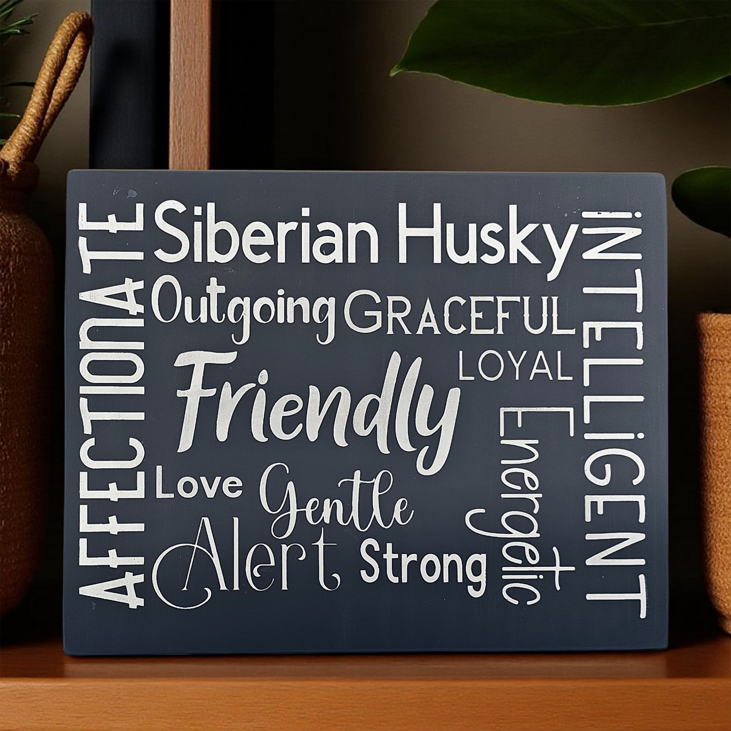 Siberian Husky Dog Sign Wood Subway Style