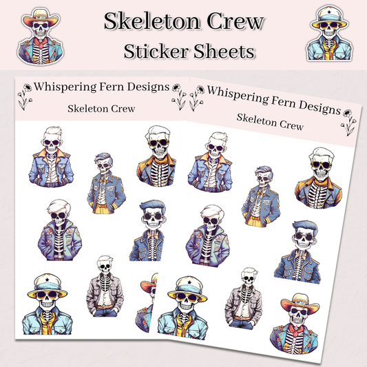 Skeleton Crew Sticker Sheet | Cool Skeleton Stickers in Jackets | Spooky Cute Stickers for Planners, Journals & Laptops