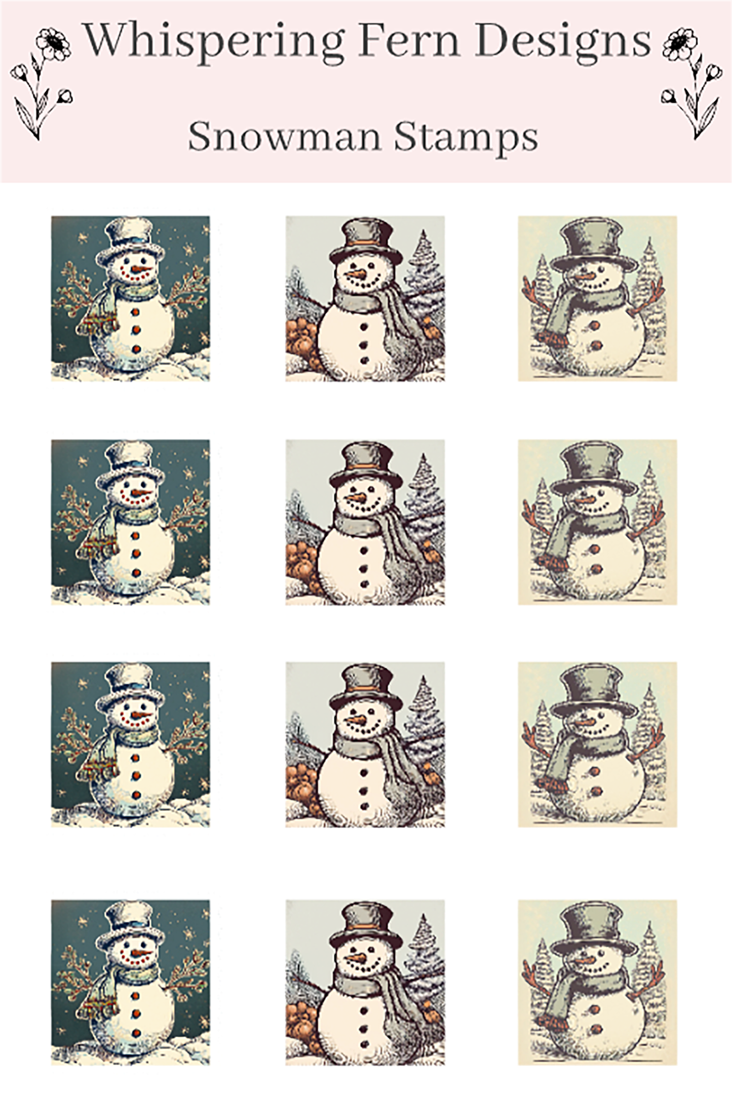 Vintage Snowman Stamp Sticker Sheet | Retro Holiday Stickers | Christmas Planner, Scrapbooking & Journaling Stickers