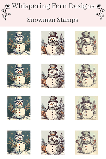 Vintage Snowman Stamp Sticker Sheet | Retro Holiday Stickers | Christmas Planner, Scrapbooking & Journaling Stickers