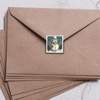 Vintage Snowman Stamp Sticker Sheet | Retro Holiday Stickers | Christmas Planner, Scrapbooking & Journaling Stickers