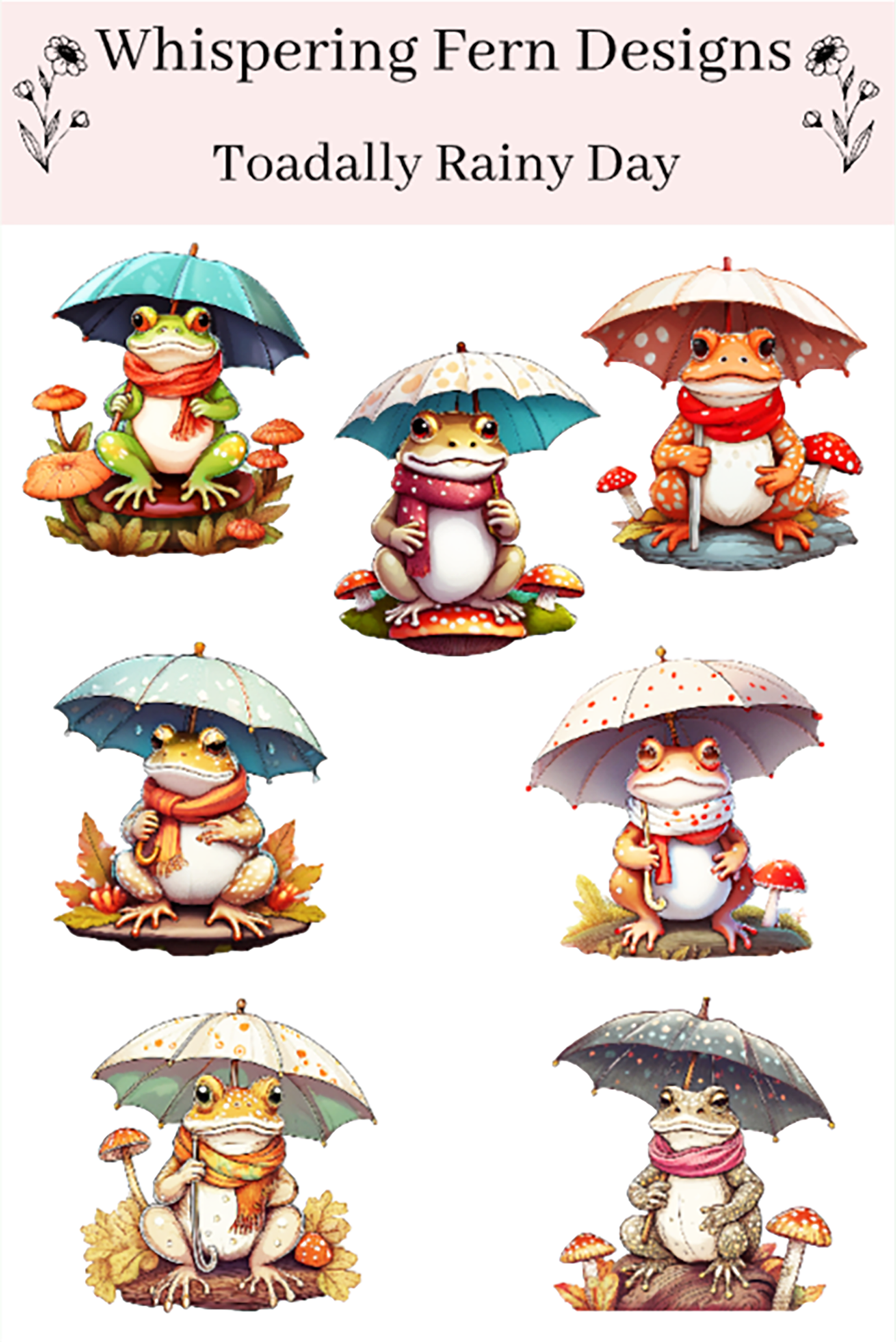 Toadally Rainy Day Sticker Sheet | Cute Frog Stickers | Kawaii Toad Stickers with Umbrellas & Scarves | Cozy Planner Stickers