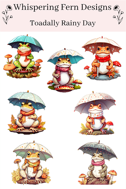 Toadally Rainy Day Sticker Sheet | Cute Frog Stickers | Kawaii Toad Stickers with Umbrellas & Scarves | Cozy Planner Stickers