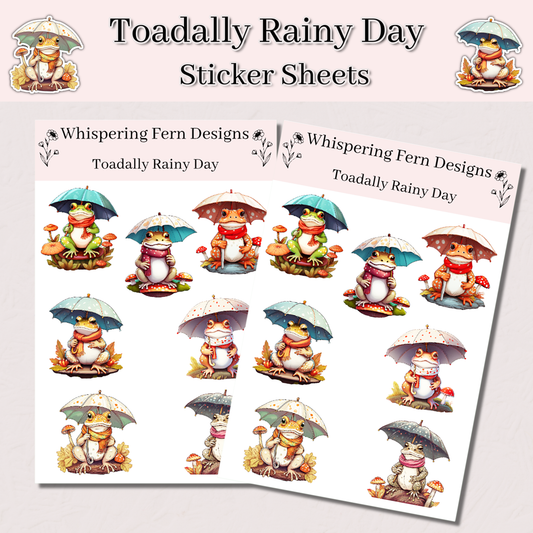 Toadally Rainy Day Sticker Sheet | Cute Frog Stickers | Kawaii Toad Stickers with Umbrellas & Scarves | Cozy Planner Stickers