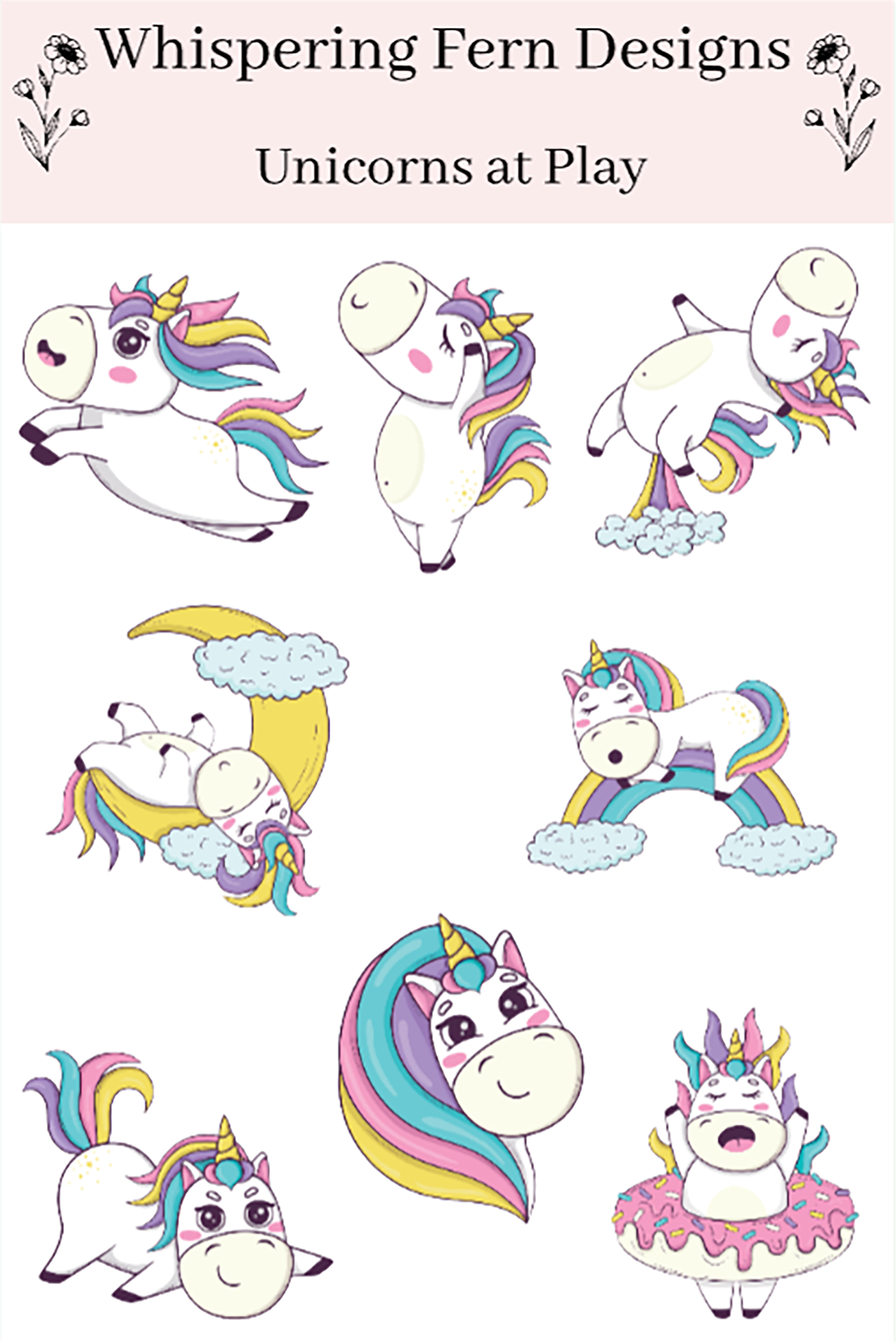 Unicorns at Play Sticker Sheet | Whimsical Unicorn Stickers | Planner, Scrapbook, Laptop, Journal Stickers