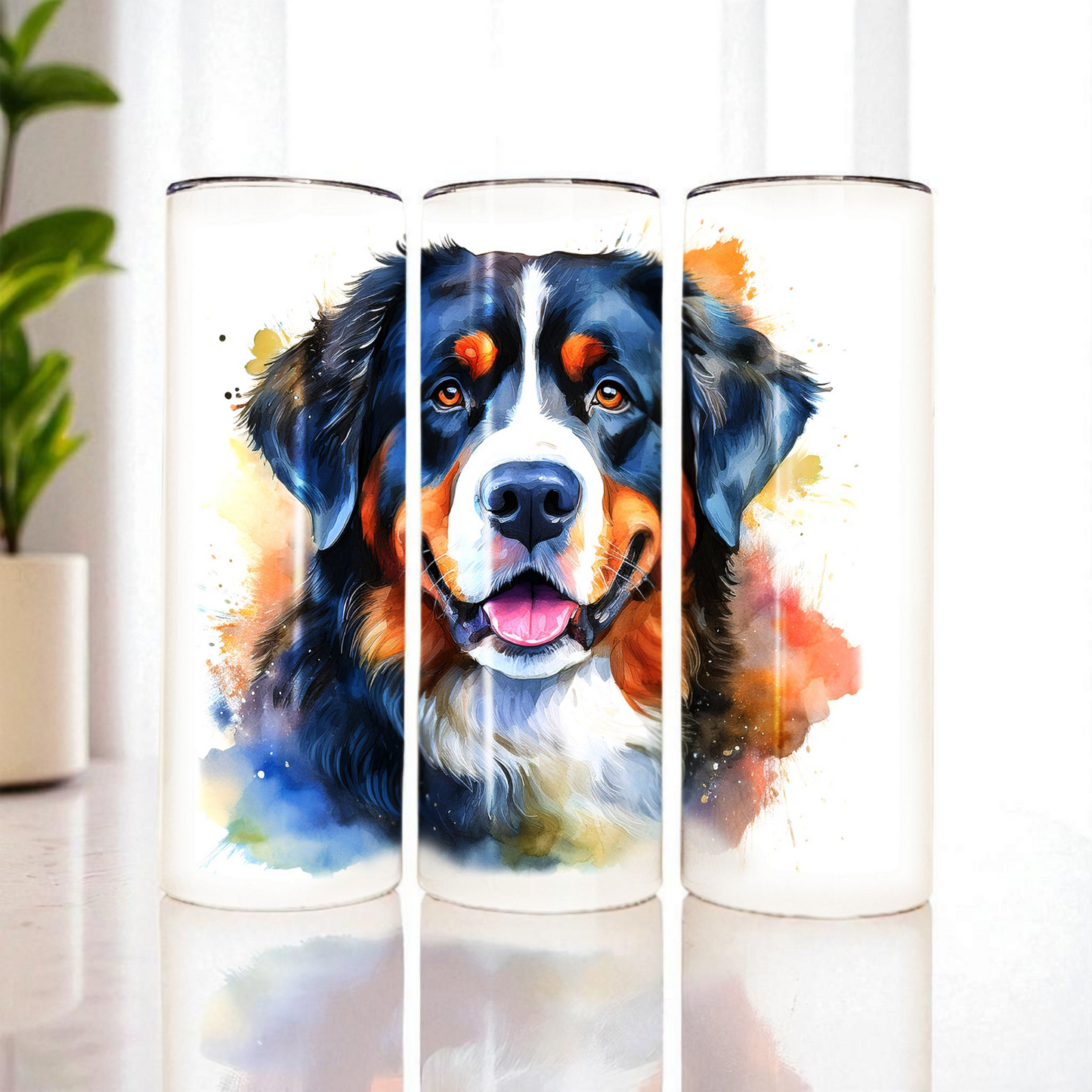 Bernese Mountain Dog 20 oz Watercolor Tumbler – Cute Dog Lover Gift, Stainless Steel Insulated Cup with Lid & Straw | Berner Tumbler