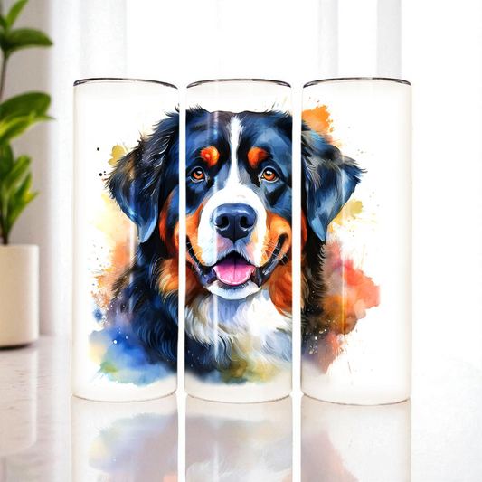 Bernese Mountain Dog 20 oz Watercolor Tumbler – Cute Dog Lover Gift, Stainless Steel Insulated Cup with Lid & Straw | Berner Tumbler