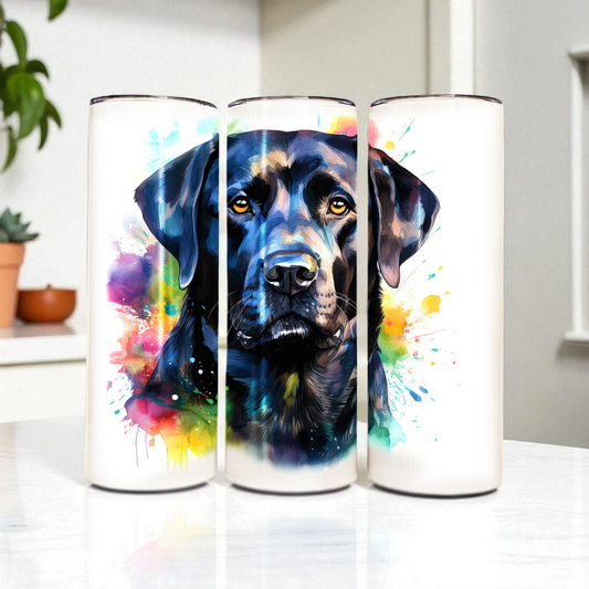 Black Labrador Retriever 20 oz Watercolor Tumbler – Dog Lover Gift, Stainless Steel Insulated Cup with Lid & Straw
