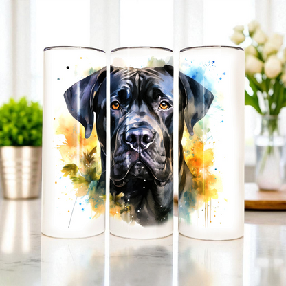 Cane Corso 20 oz Watercolor Tumbler – Dog Lover Gift, Stainless Steel Insulated Travel Cup with Lid & Straw | Italian Mastiff