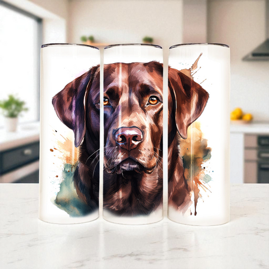 Chocolate Labrador Retriever 20 oz Watercolor Tumbler – Dog Lover Gift, Stainless Steel Insulated Cup with Lid & Straw