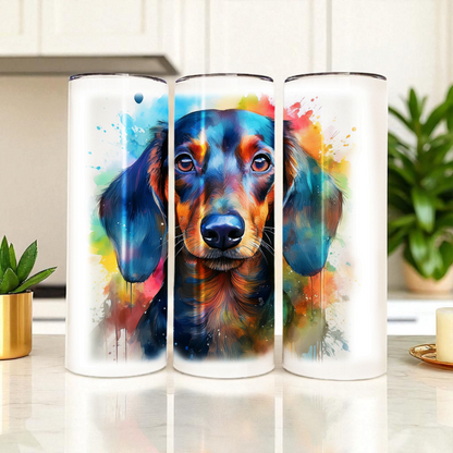 Dachshund 20 oz Watercolor Tumbler – Cute Dog Lover Gift, Stainless Steel Insulated Travel Cup with Lid & Straw | Sausage Dog | Wiener Dog