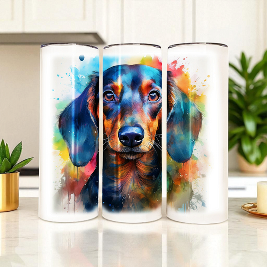 Dachshund 20 oz Watercolor Tumbler – Cute Dog Lover Gift, Stainless Steel Insulated Travel Cup with Lid & Straw | Sausage Dog | Wiener Dog