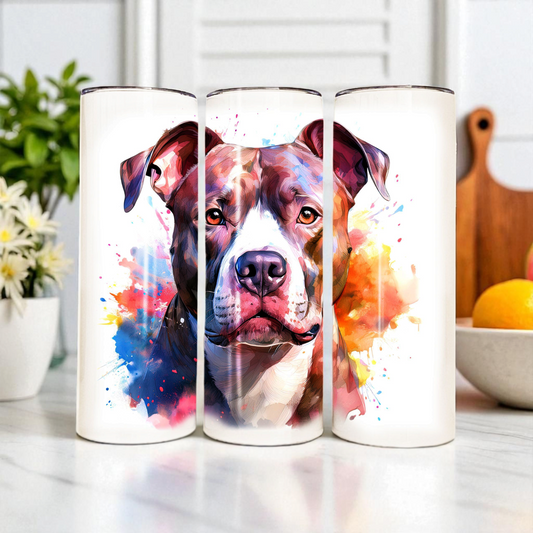American Pit Bull 20 oz Watercolor Tumbler – Pitbull Lover Gift, Stainless Steel Insulated Travel Cup with Lid & Straw | Pittie | Pibbles