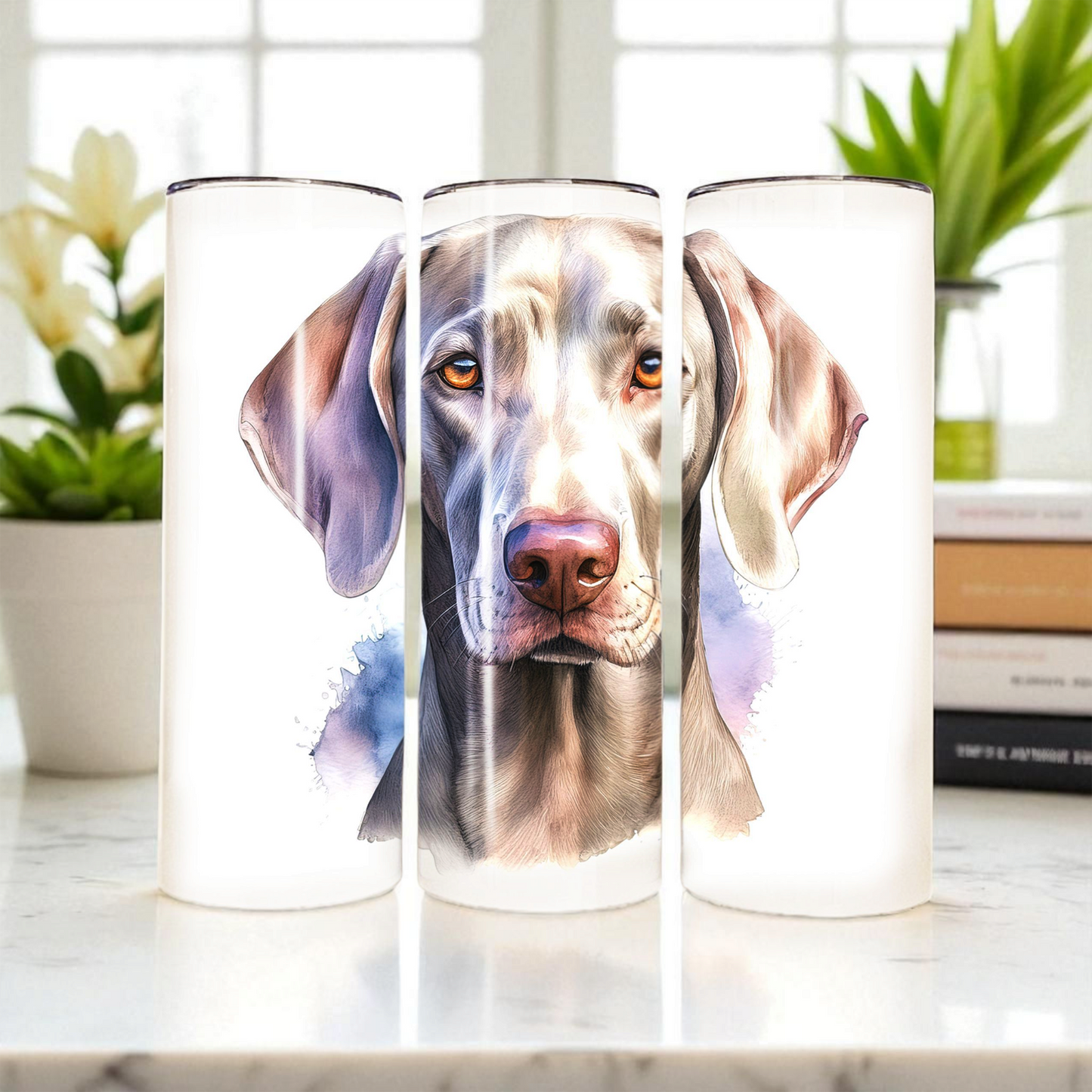 Weimaraner 20 oz Watercolor Tumbler – Dog Lover Gift, Stainless Steel Insulated Travel Cup with Lid & Straw | Grey Ghost