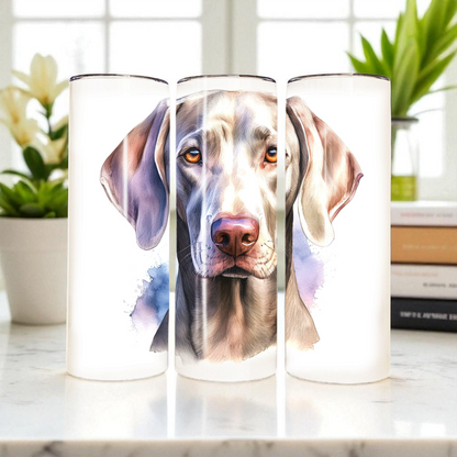 Weimaraner 20 oz Watercolor Tumbler – Dog Lover Gift, Stainless Steel Insulated Travel Cup with Lid & Straw | Grey Ghost