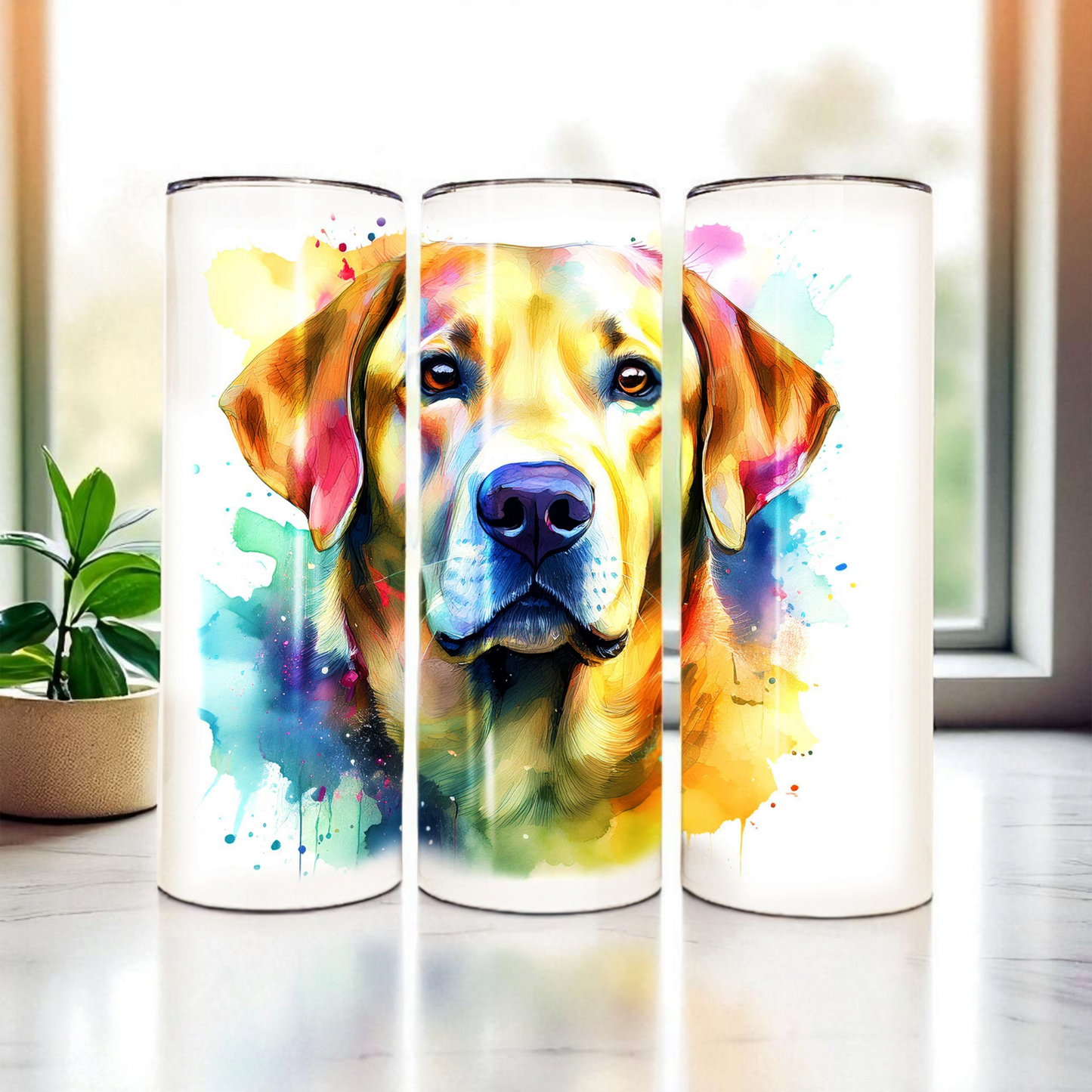 Yellow Labrador Retriever 20 oz Watercolor Tumbler – Dog Lover Gift, Stainless Steel Insulated Cup with Lid & Straw