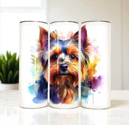 Yorkshire Terrier 20 oz Watercolor Tumbler – Yorkie Dog Lover Gift, Stainless Steel Insulated Travel Cup with Lid & Straw | Yorkie Gift