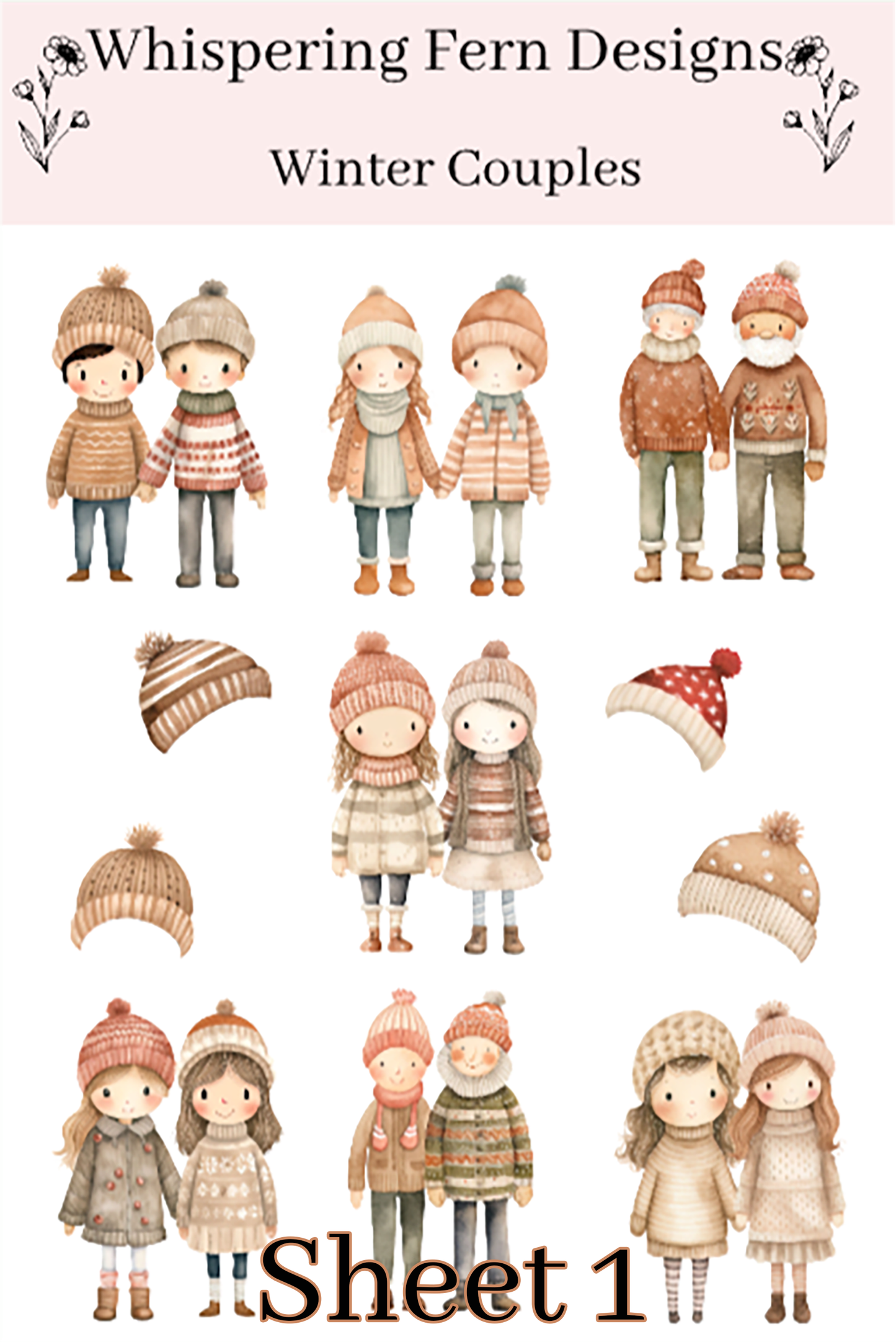 Winter Couple Sticker Sheet | Cute Cozy Couple Stickers | Romantic Winter Stickers for Journaling, Scrapbooking, Planners
