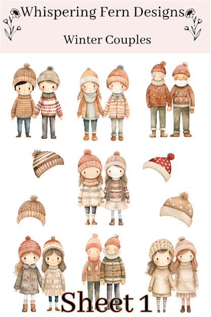 Winter Couple Sticker Sheet | Cute Cozy Couple Stickers | Romantic Winter Stickers for Journaling, Scrapbooking, Planners