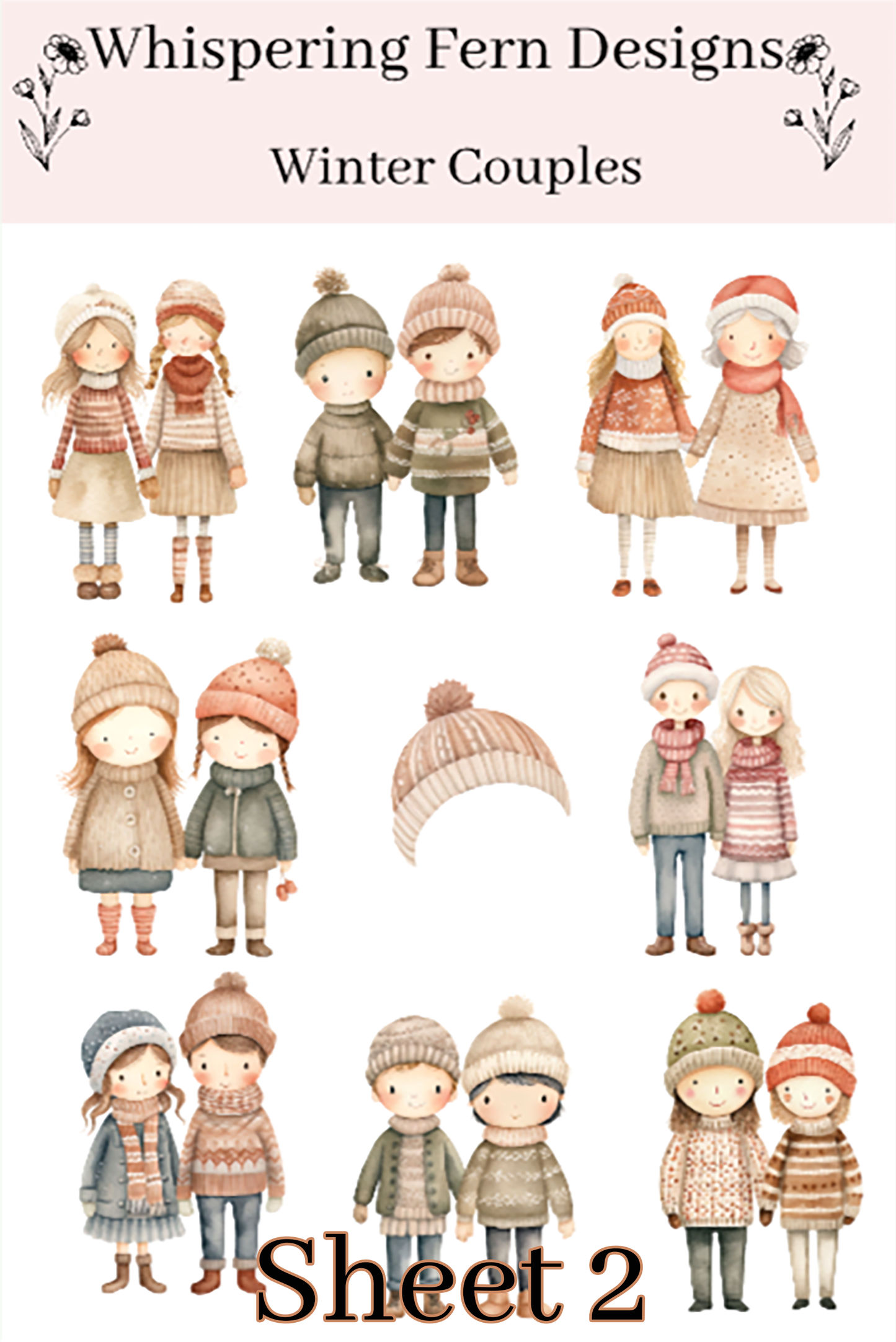 Winter Couple Sticker Sheet | Cute Cozy Couple Stickers | Romantic Winter Stickers for Journaling, Scrapbooking, Planners