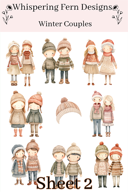 Winter Couple Sticker Sheet | Cute Cozy Couple Stickers | Romantic Winter Stickers for Journaling, Scrapbooking, Planners