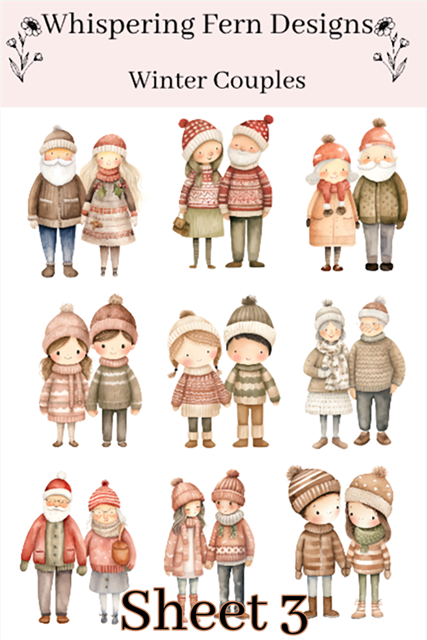 Winter Couple Sticker Sheet | Cute Cozy Couple Stickers | Romantic Winter Stickers for Journaling, Scrapbooking, Planners