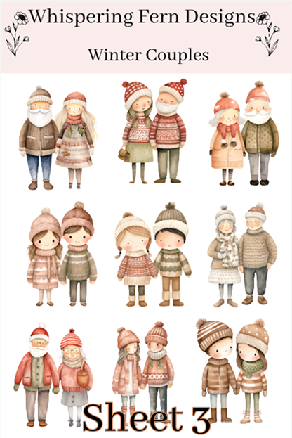Winter Couple Sticker Sheet | Cute Cozy Couple Stickers | Romantic Winter Stickers for Journaling, Scrapbooking, Planners