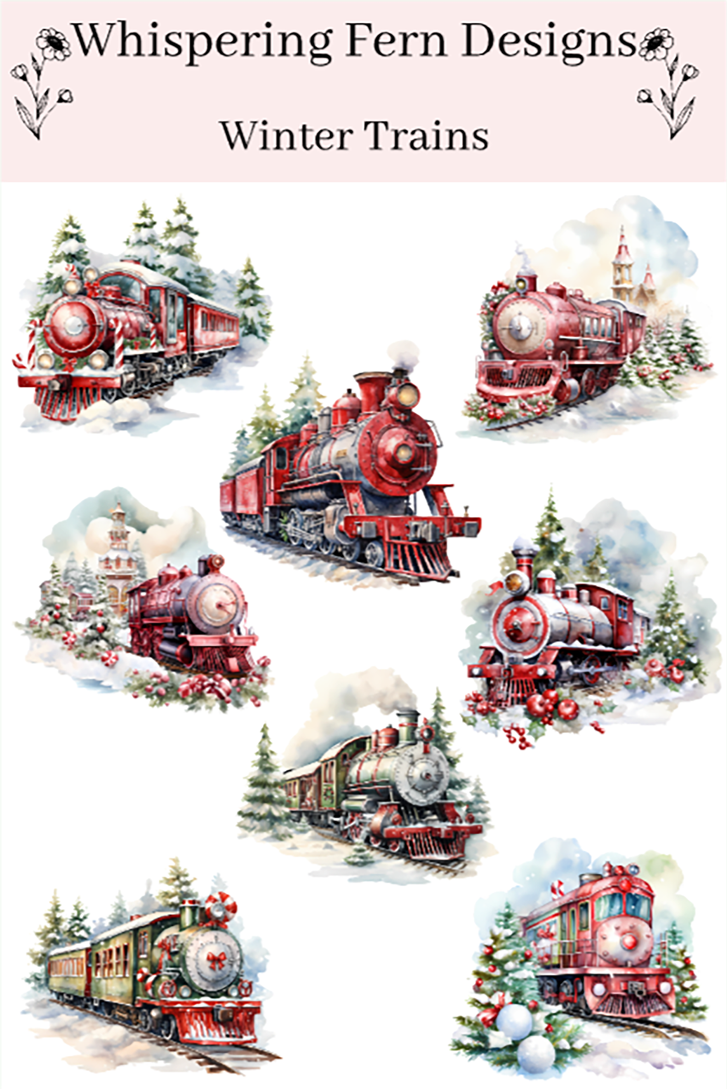 Winter Train Sticker Sheet | Cute Holiday Locomotive Stickers | Christmas Scrapbooking & Planner Stickers