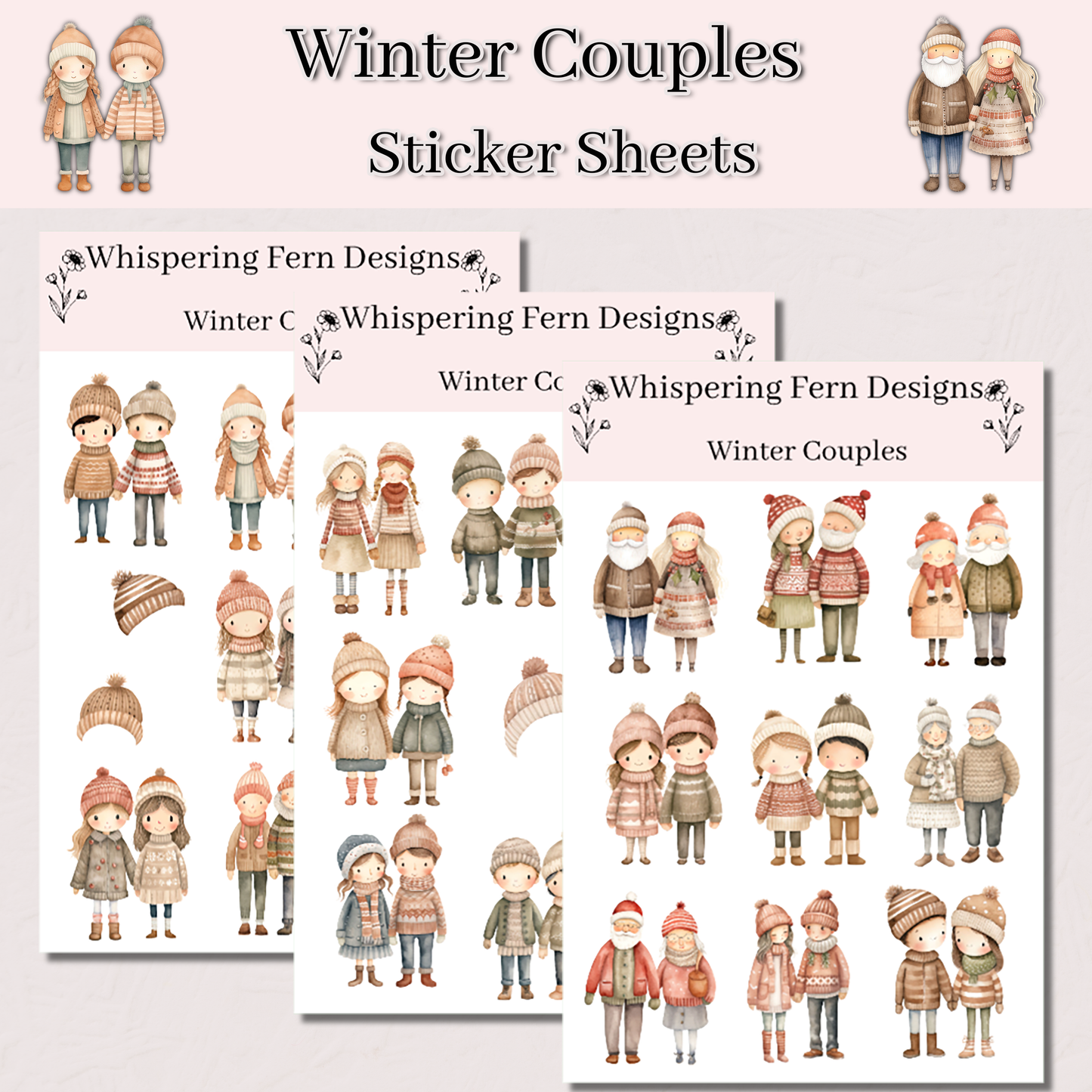 Winter Couple Sticker Sheet | Cute Cozy Couple Stickers | Romantic Winter Stickers for Journaling, Scrapbooking, Planners