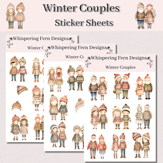 Winter Couple Sticker Sheet | Cute Cozy Couple Stickers | Romantic Winter Stickers for Journaling, Scrapbooking, Planners