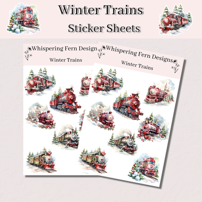 Winter Train Sticker Sheet | Cute Holiday Locomotive Stickers | Christmas Scrapbooking & Planner Stickers