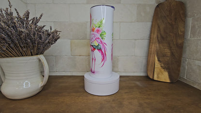 Personalized Flamingo Tumbler – 20 oz Stainless Steel Cup with 2 Flamingos & Custom Name – Tropical Gift, Summer Drinkware, Beach Vibes Cup